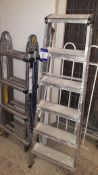 2 x Aluminium Ladders to include 5 tread step ladder and Titan 4 section Universal Ladder