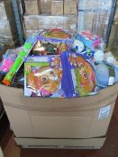 (P12) Large pallet of brand new stock to include: paw patrol bubble blower, girls lego backpacks,