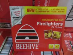 300 x SEALED PACKS OF 24 BEEHIVE INDIVIDUAL POP OUT FIRELIGHTER CUBES. RRP £3.49 PER PACK