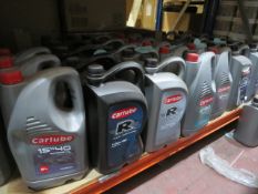 34 x SEALED 5L TUBS OF VARIOUS MOTOR OIL TO INCLUDE CARLUBE 10W40, CARLUBE 15W40. CARLUBE 5W30 ETC.