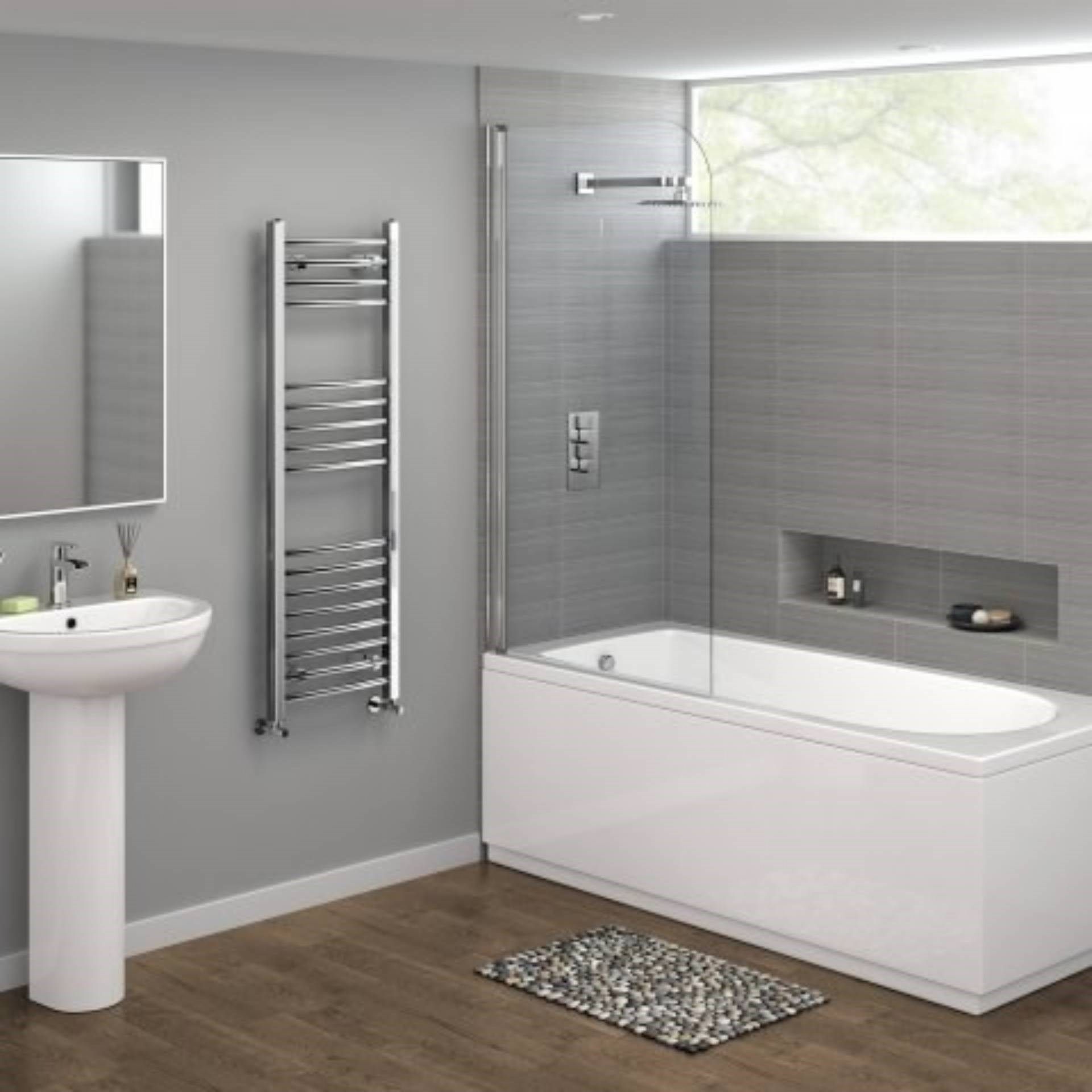 BRAND NEW BOXED 1200x400mm - 20mm Tubes - Chrome Curved Rail Ladder Towel Radiator. NC1200400.Our - Image 2 of 2