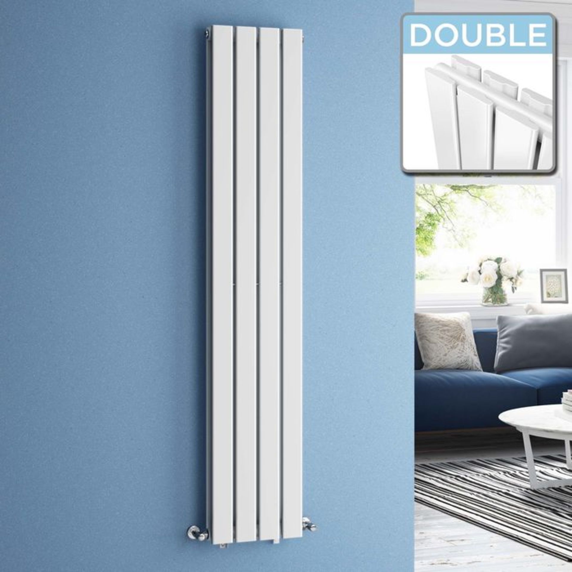BRAND NEW BOXED 1800x300mm Gloss White Double Flat Panel Vertical Radiator. RRP £349.99. RC236. Made - Image 2 of 3