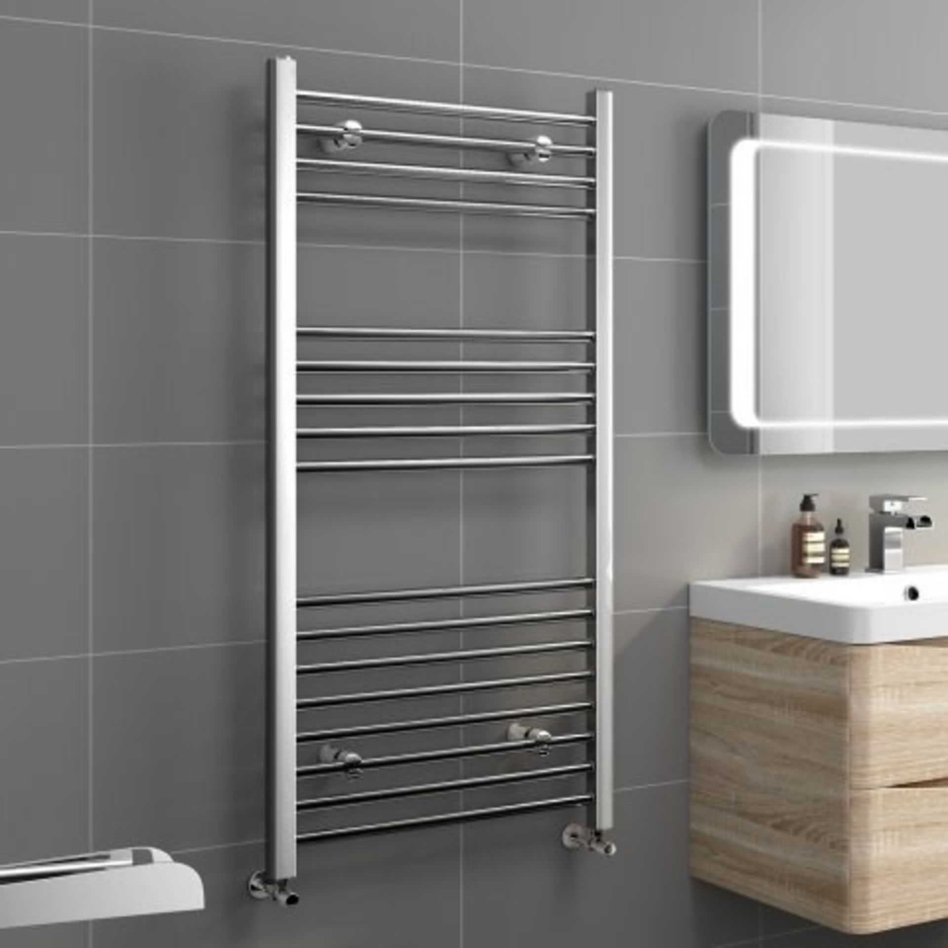 BRAND NEW BOXED 1200x600mm - 20mm Tubes - Chrome Heated Straight Rail Ladder Towel Radiator.RRP £ - Image 3 of 4