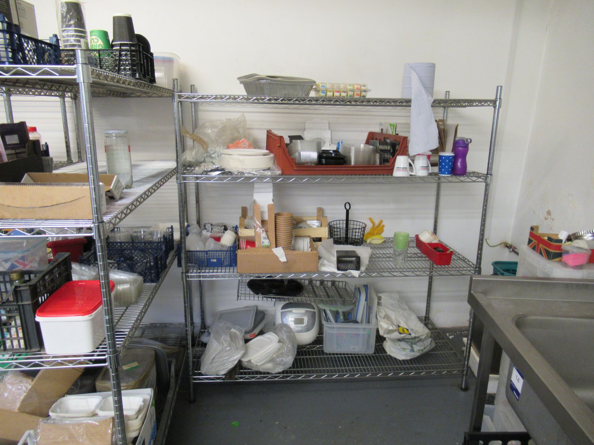 3 Various 4 Tier Wire Type Kitchen Shelving and Contents - Image 2 of 7