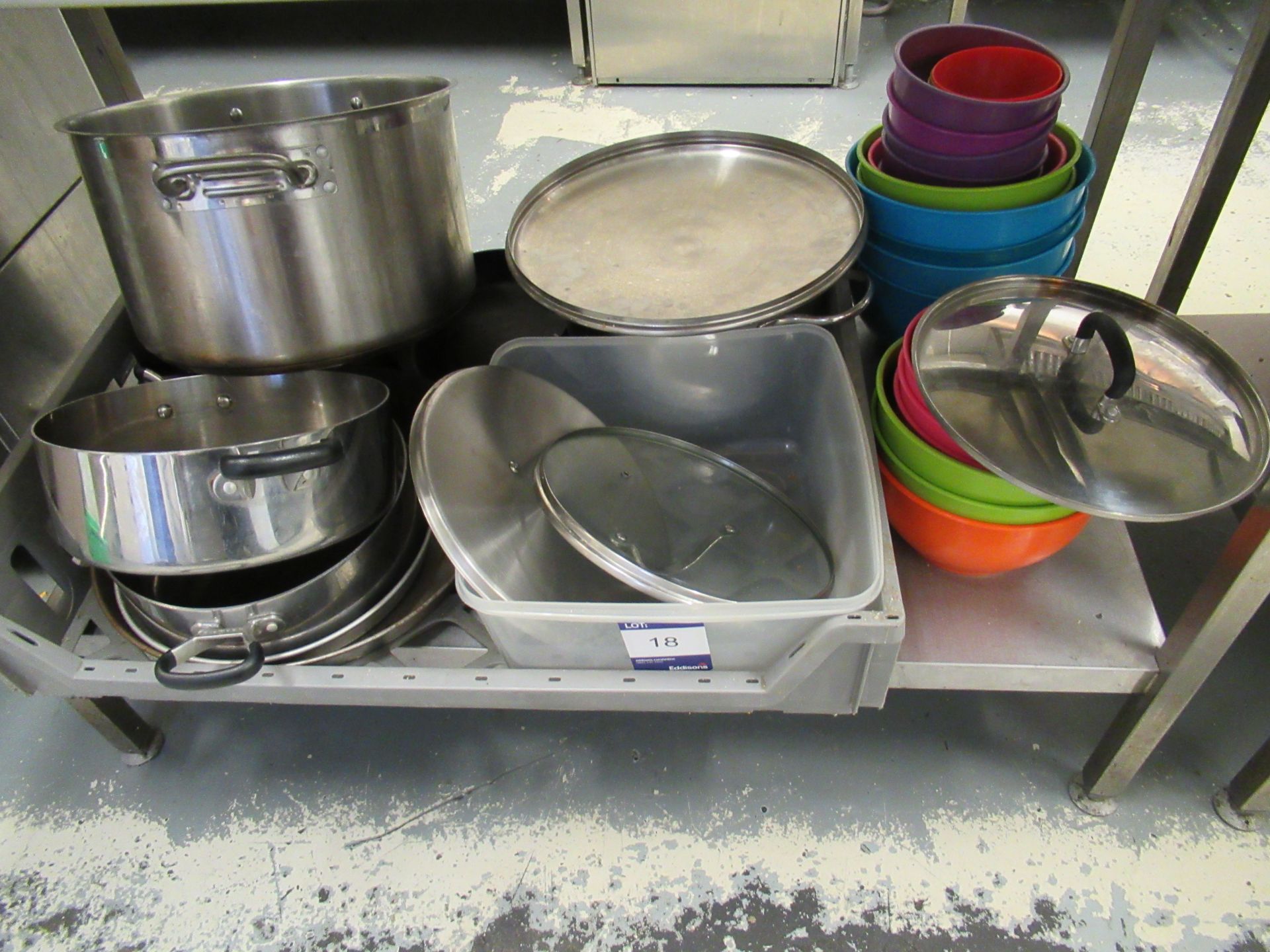 Quantity of Various Pots, Pans, Trays etc. to 2 Shelves