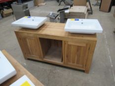 Wooden effect unit with two Cersanit sink basins