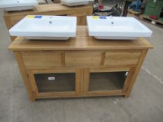 Wooden effect unit with two Cersanit sink basins