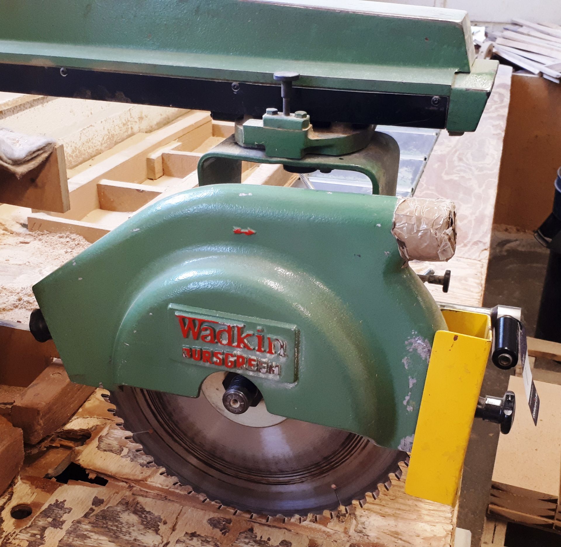 Wadkin Bursgreen 10” Bra 87515 radial arm cross cut saw, with roller feed table, approx. 80” *Please - Image 2 of 4