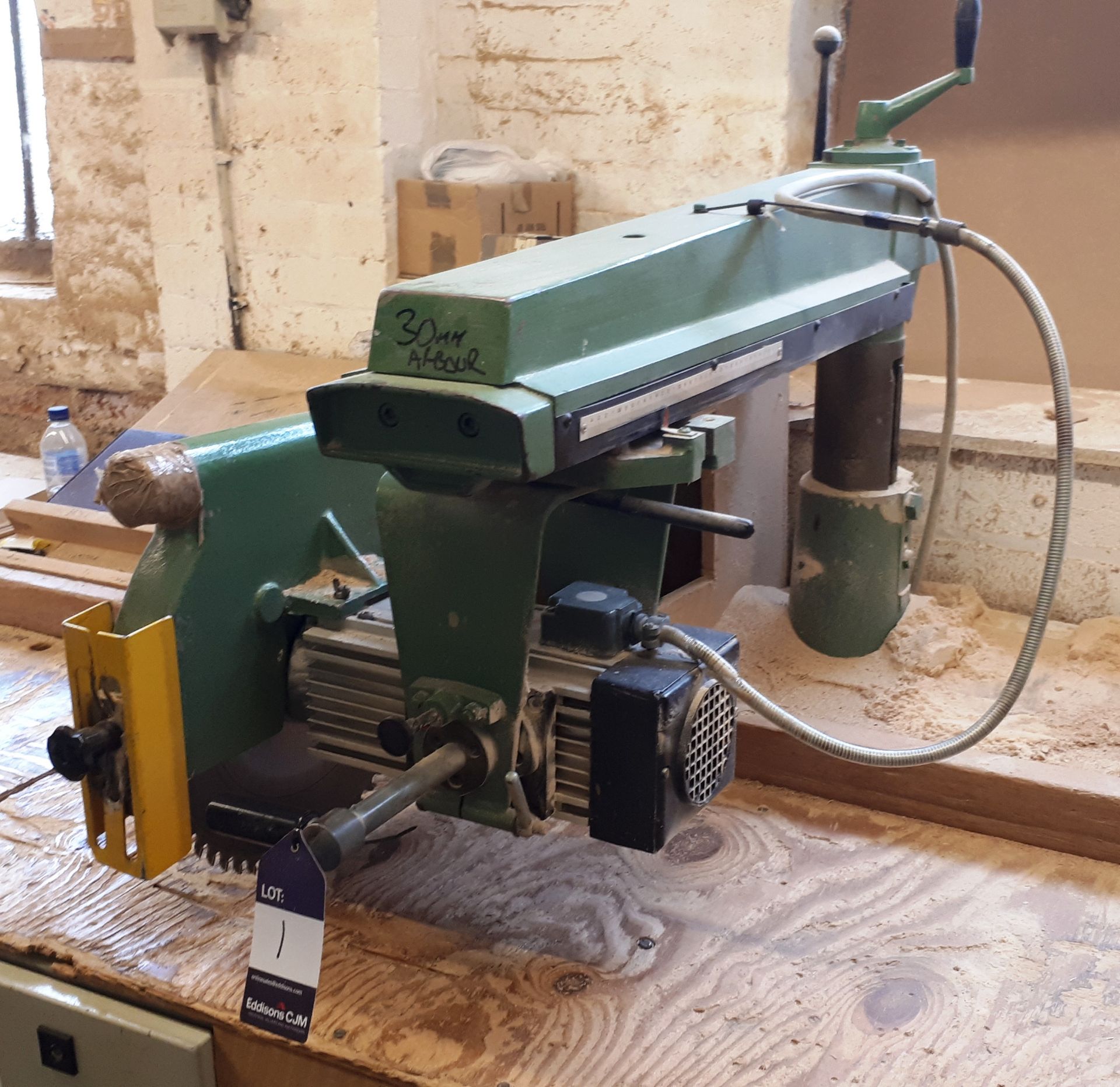 Wadkin Bursgreen 10” Bra 87515 radial arm cross cut saw, with roller feed table, approx. 80” *Please - Image 3 of 4