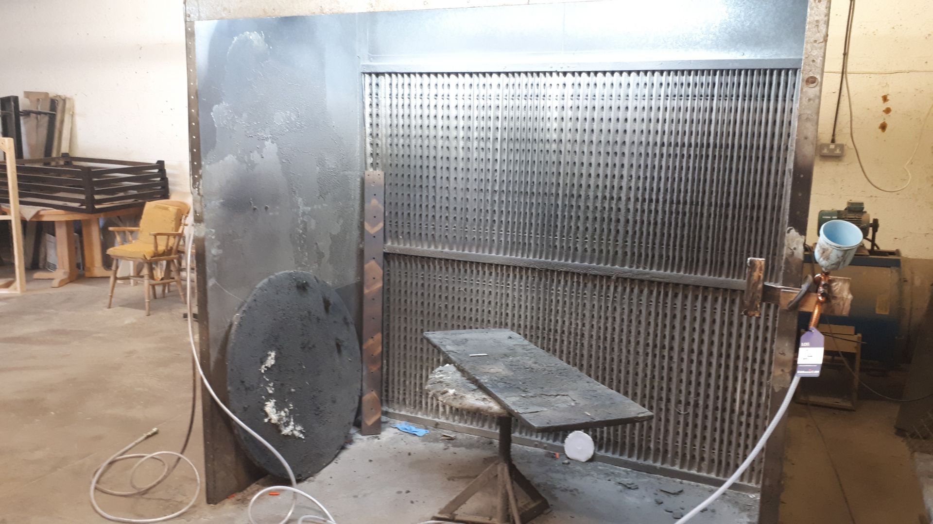 Spray booth fully vented. Dimensions, approx.: Width = 7ft, Height = 7ft, and Depth = 8ft *Ducting - Image 2 of 3