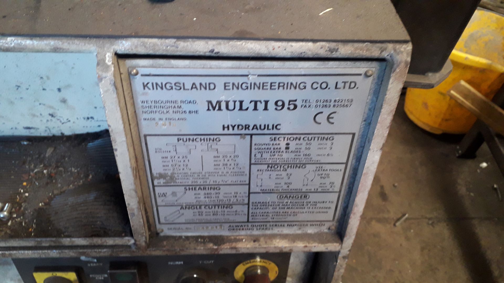 Kingsland Multi 95 Metal Worker (2014) Serial Number 642914 with tooling. - Image 6 of 6