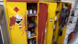 2 Hazardous Cabinets and Contents and 4 Drawer Steel Filing Cabinet and Upright Single Door Locker