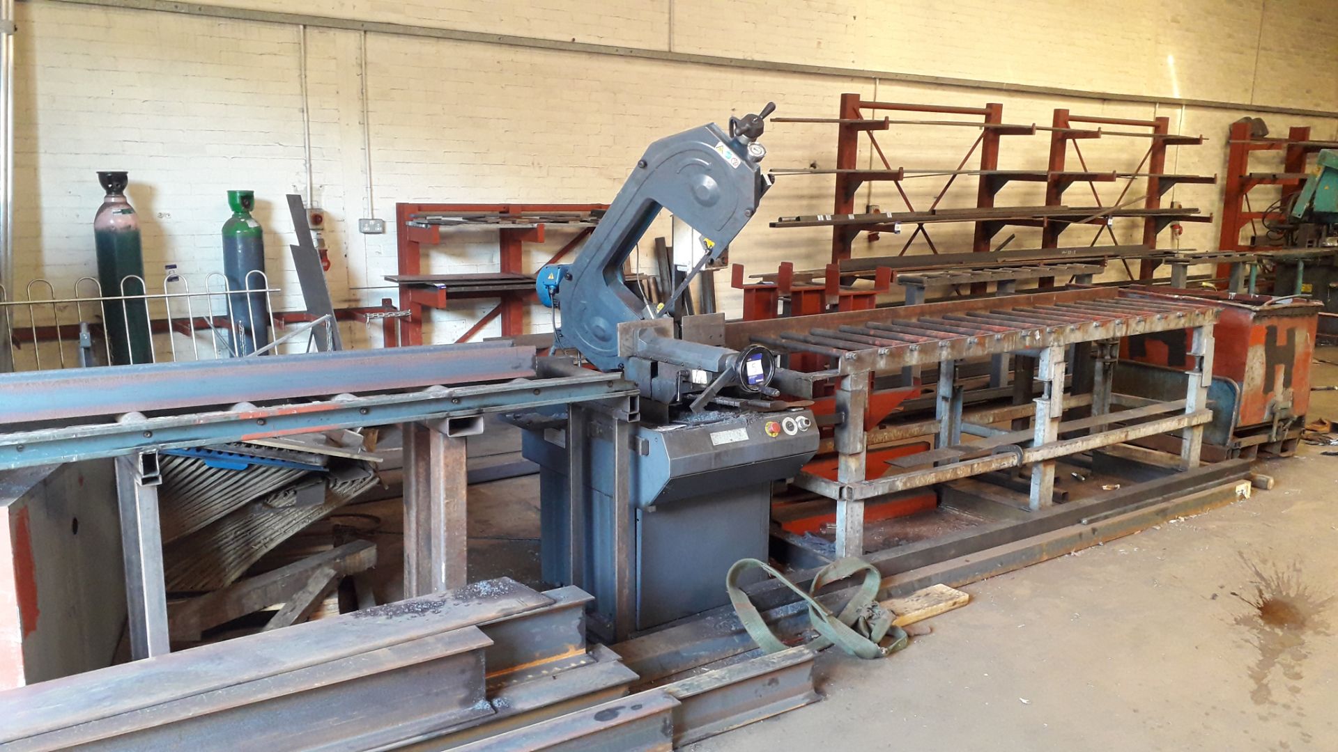 Saws UK E300RH Power Hacksaw Serial number C011595081 (2015) with Roller Feeder and Take Off Table