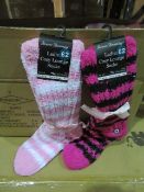 120 x PAIRS OF FOREVER DREAMING LADIES COSY LOUNGE SOCKS. PRICEMARKED AT £2 EACH
