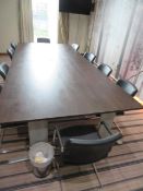 LARGE BOARDROOM TABLE 3.6m x 1.6m WITH 10 LUXURY CHAIRS. COST NEW £6,000. COMES IN 4 SECTIONS FOR