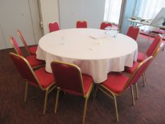 LARGE FOLDING TABLE AND 10 x STACKING RED CUSHIONED CHAIRS