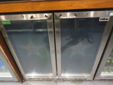 RHINO STAINLESS STEEL & GLASS FRONT HEINIKEN BRANDED BOTTLE/GLASS FRIDGE. (EXCLUDES CONTENTS)