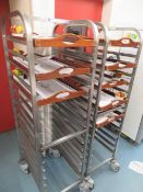 2 x STAINLESS STEEL TRAY RACKS ON WHEELS