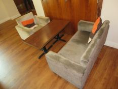 SET TO CONTAIN 2 SEATER SOFA, TUB CHAIR & TABLE