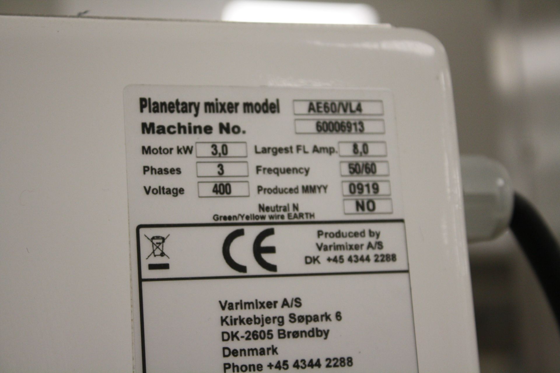 Varimixer Model AE60/VL4 Planetary Mixer Serial Nu - Image 2 of 2