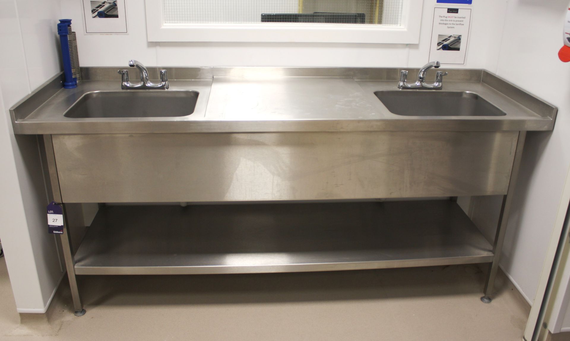 Stainless Steel Twin Deep Well Sink Unit 2100 x 70