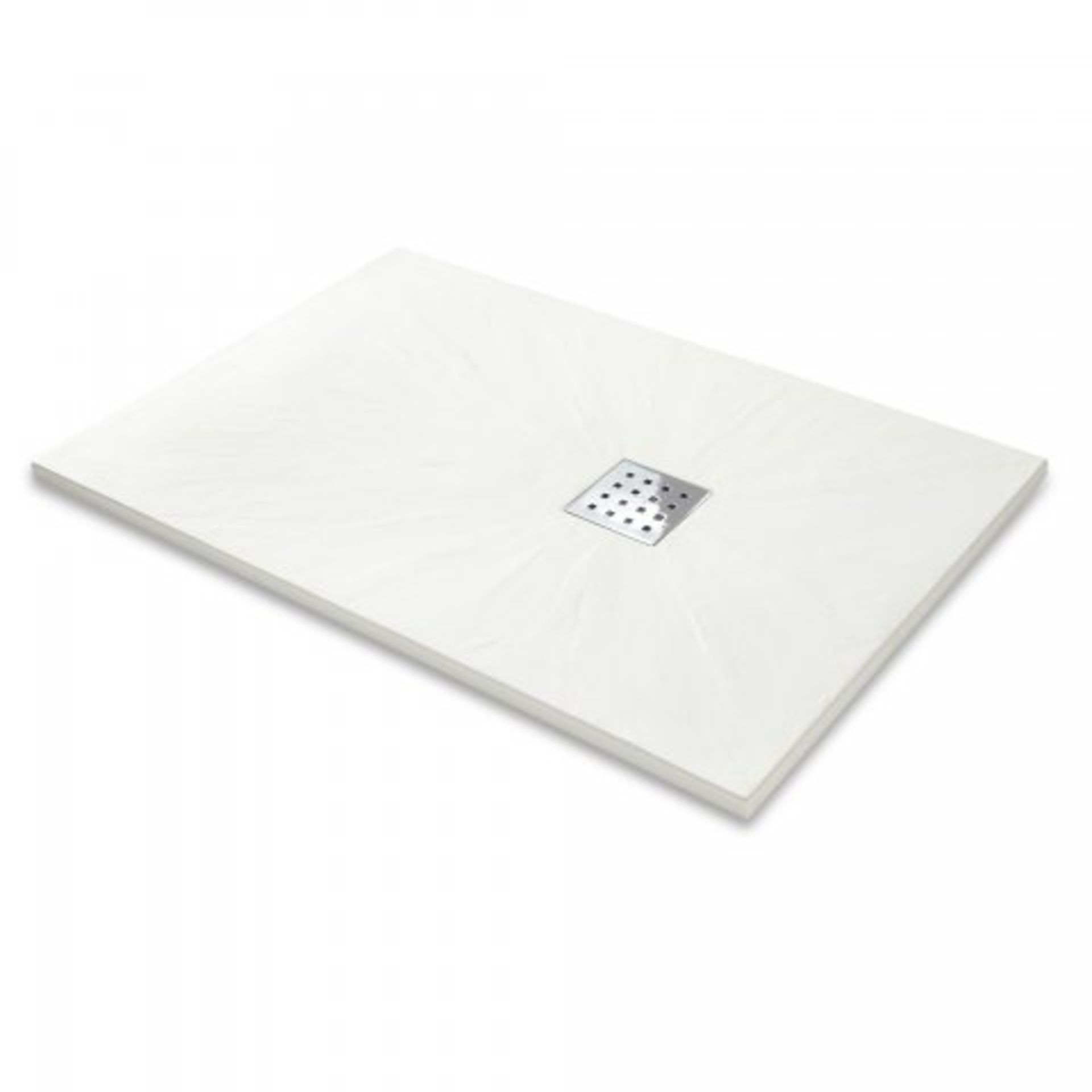 BRAND NEW 1000x800mm Rectangular White Slate Effect Shower Tray & Chrome Waste. RRP £379.99. Hand - Image 2 of 2