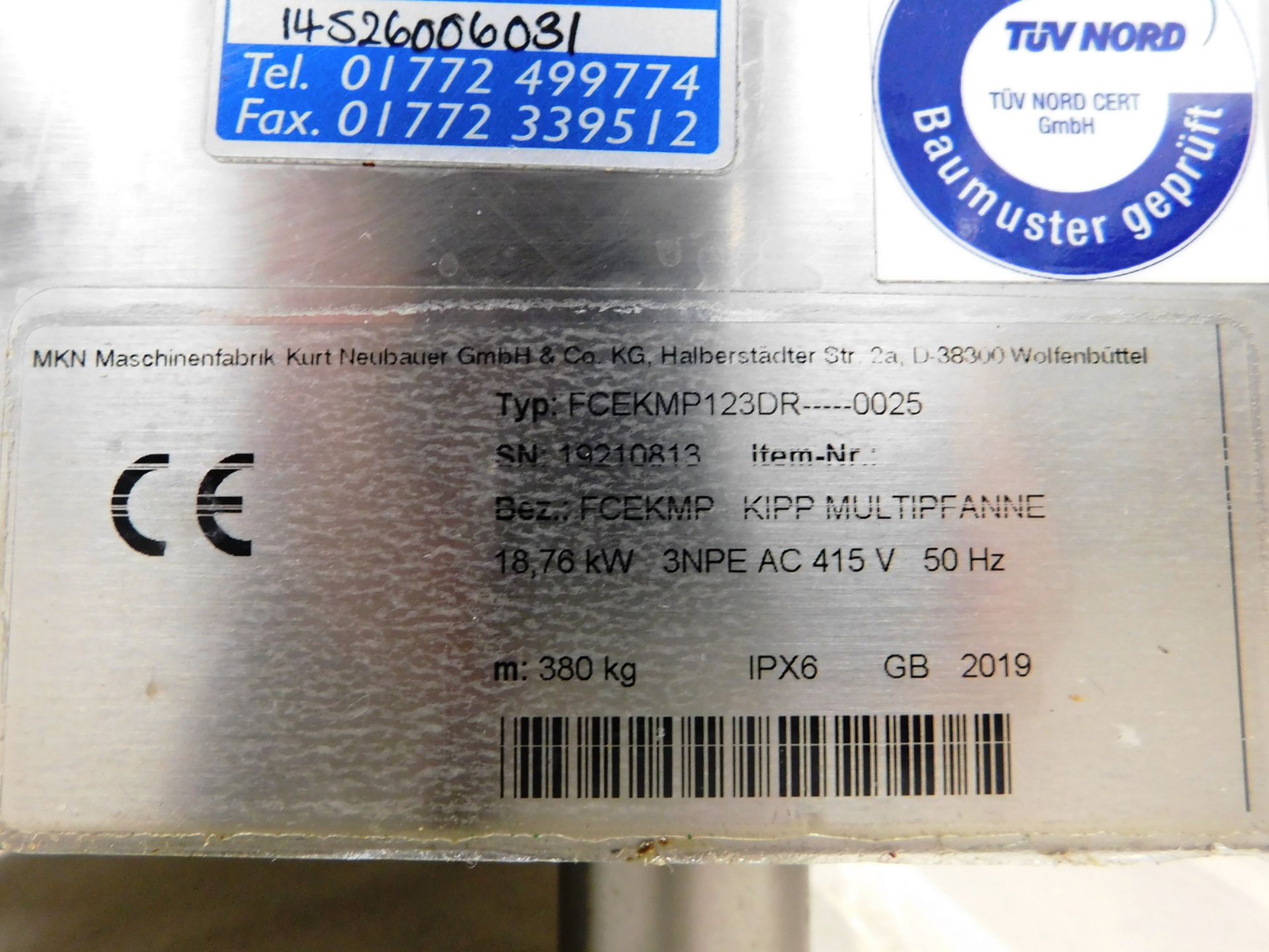 MKN Flexichef Pressurised Bratt Pans Type FCEKMP123DR…0025 (2019) Serial Number 19210813 - Image 2 of 2