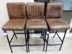 3 x Brown Leather California Vintage High Chairs