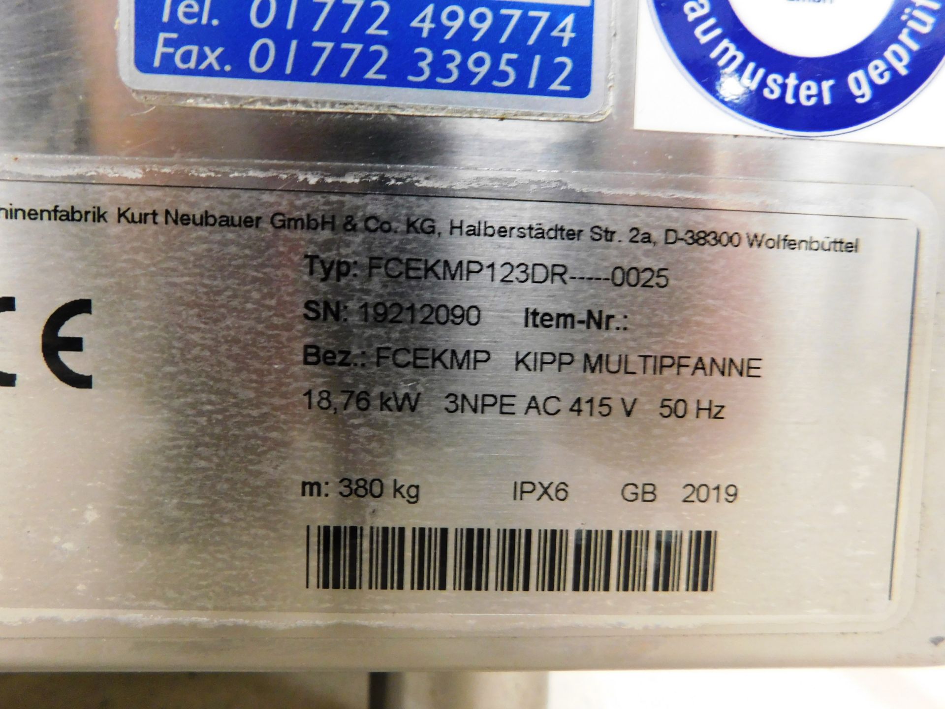 MKN Flexichef Pressurised Bratt Pans Type FCEKMP123DR…0025 (2019) Serial Number 19212090 - Image 2 of 2