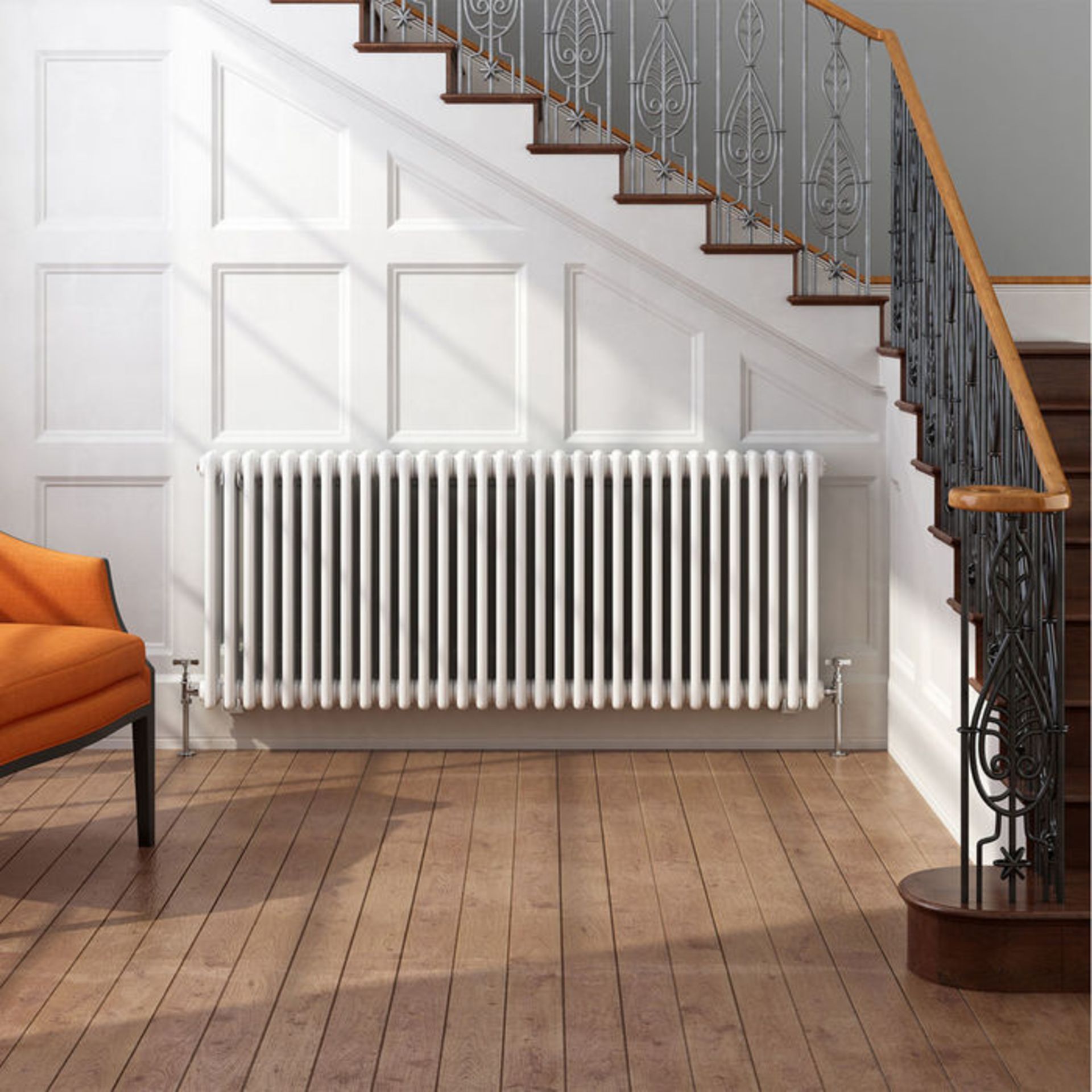 (ED15) 600x1410mm White Double Panel Horizontal Colosseum Traditional Radiator. RRP £552.99. Made - Image 2 of 2