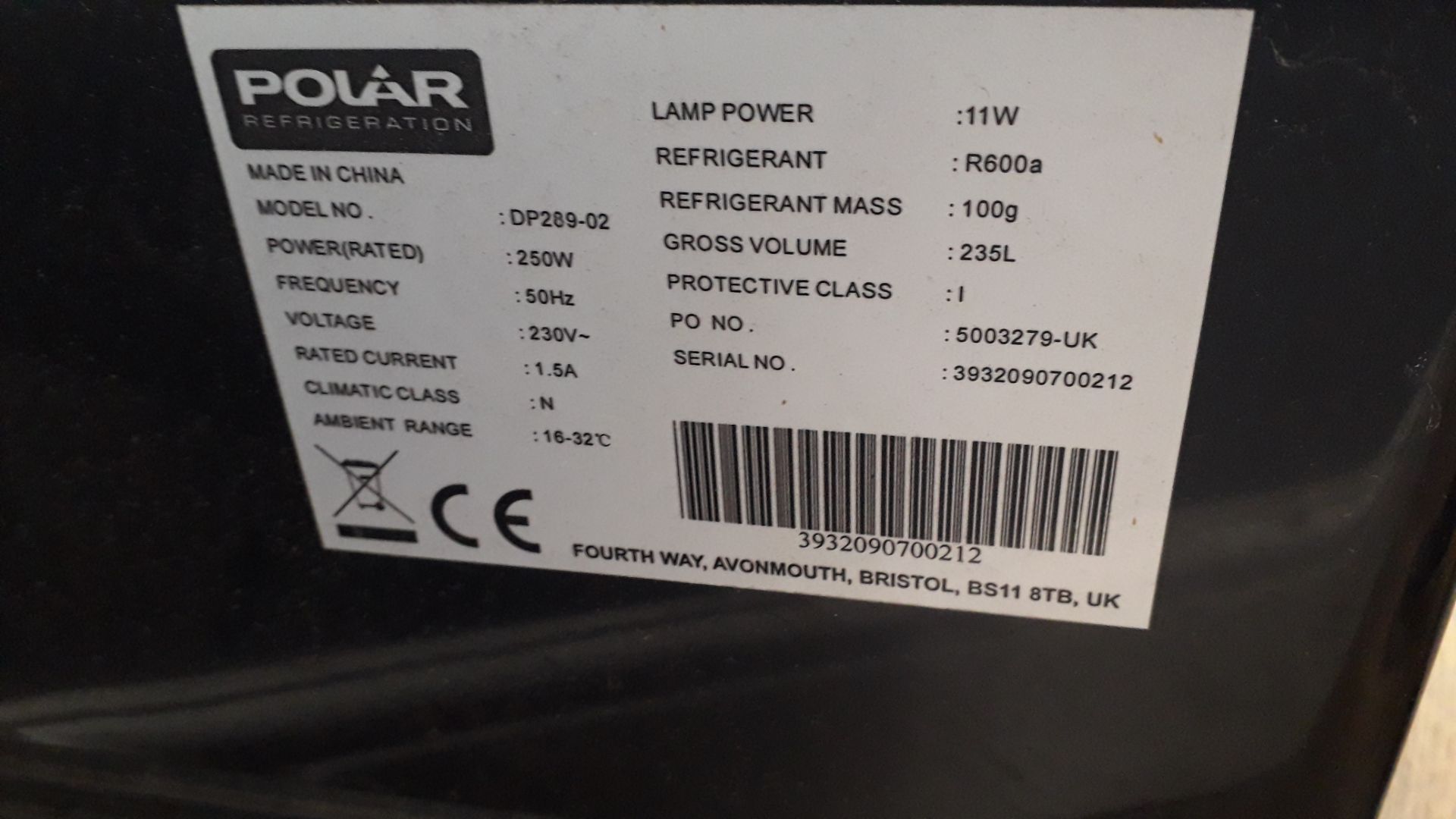 Polar DP289-02 Black Curved Door 235Ltr Display Fr - Image 2 of 2