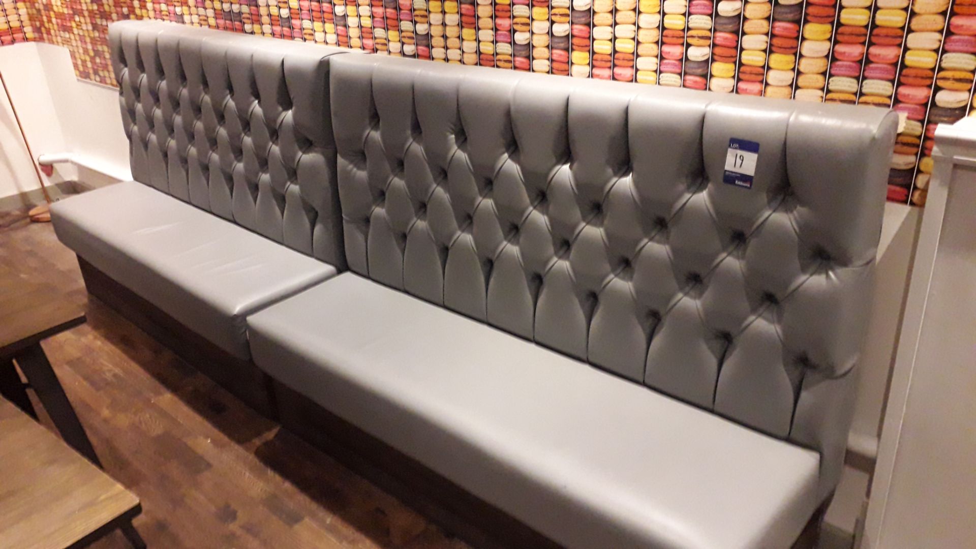 4 x Grey fuax leather buttoned dining booth bench - Image 3 of 6