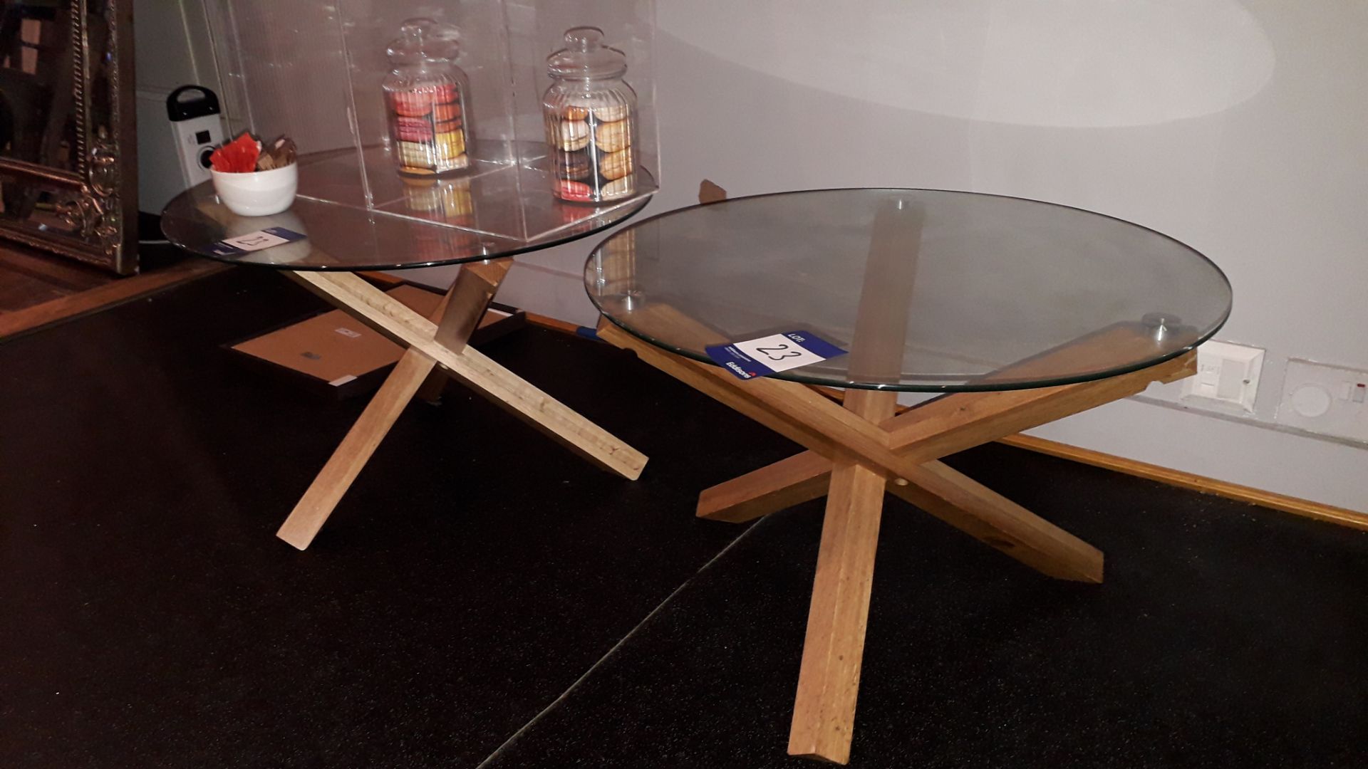 2 x glass topped 60cm dining tables with wooden cr - Image 3 of 3