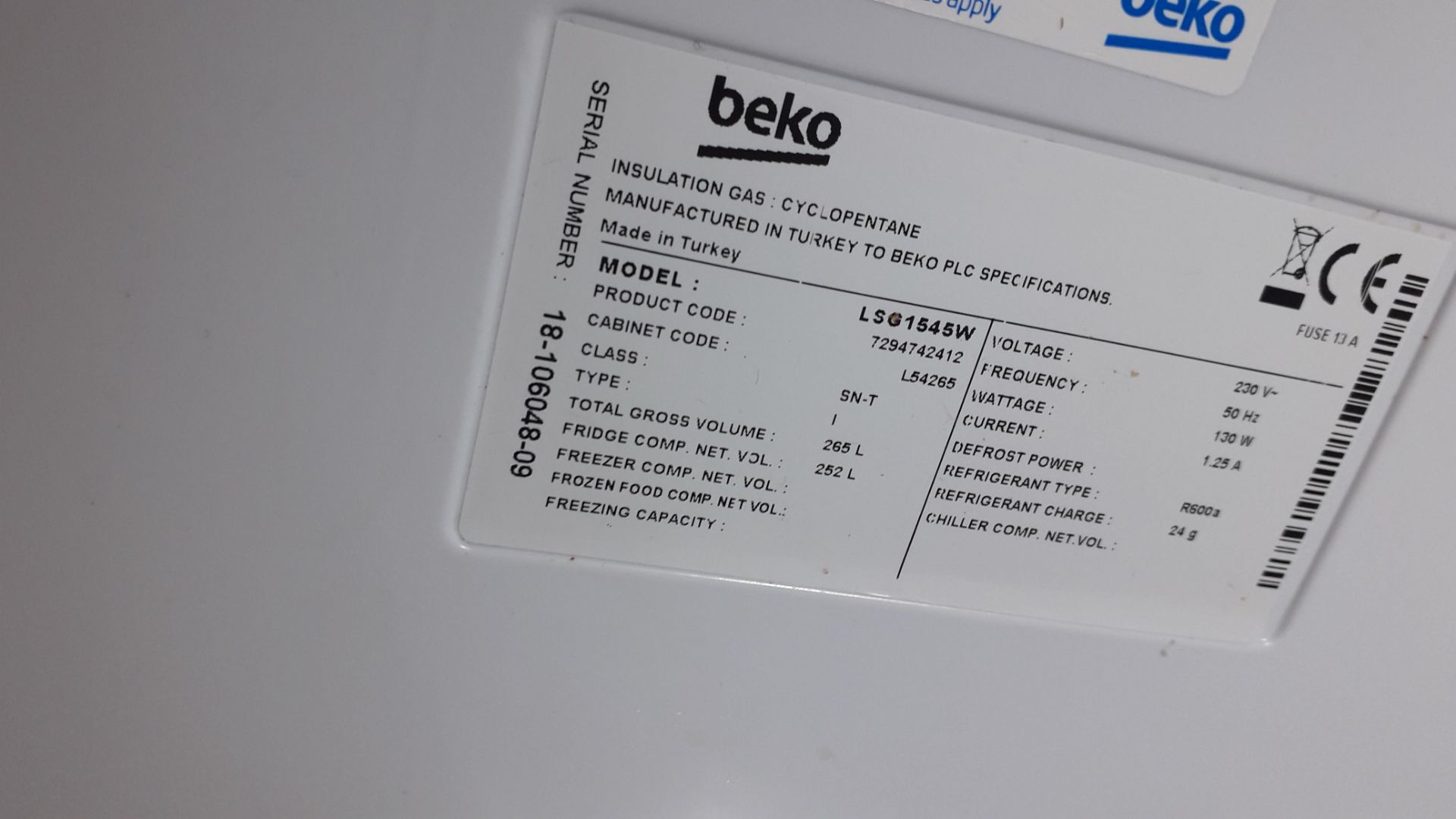 Beko LSA426S Undercounter Fridge and Beko LSG1545 - Image 3 of 6