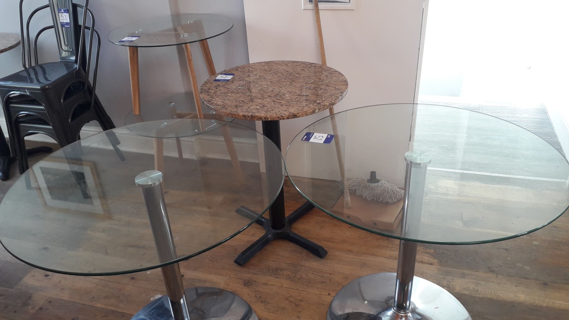 8 x Various Round tables including glass topped an