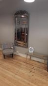 Floor standing gesso framed antique style mirror,