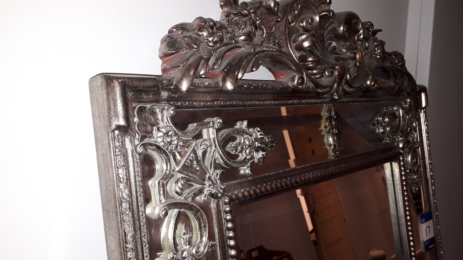 Floor standing gesso framed antique style mirror, - Image 5 of 5