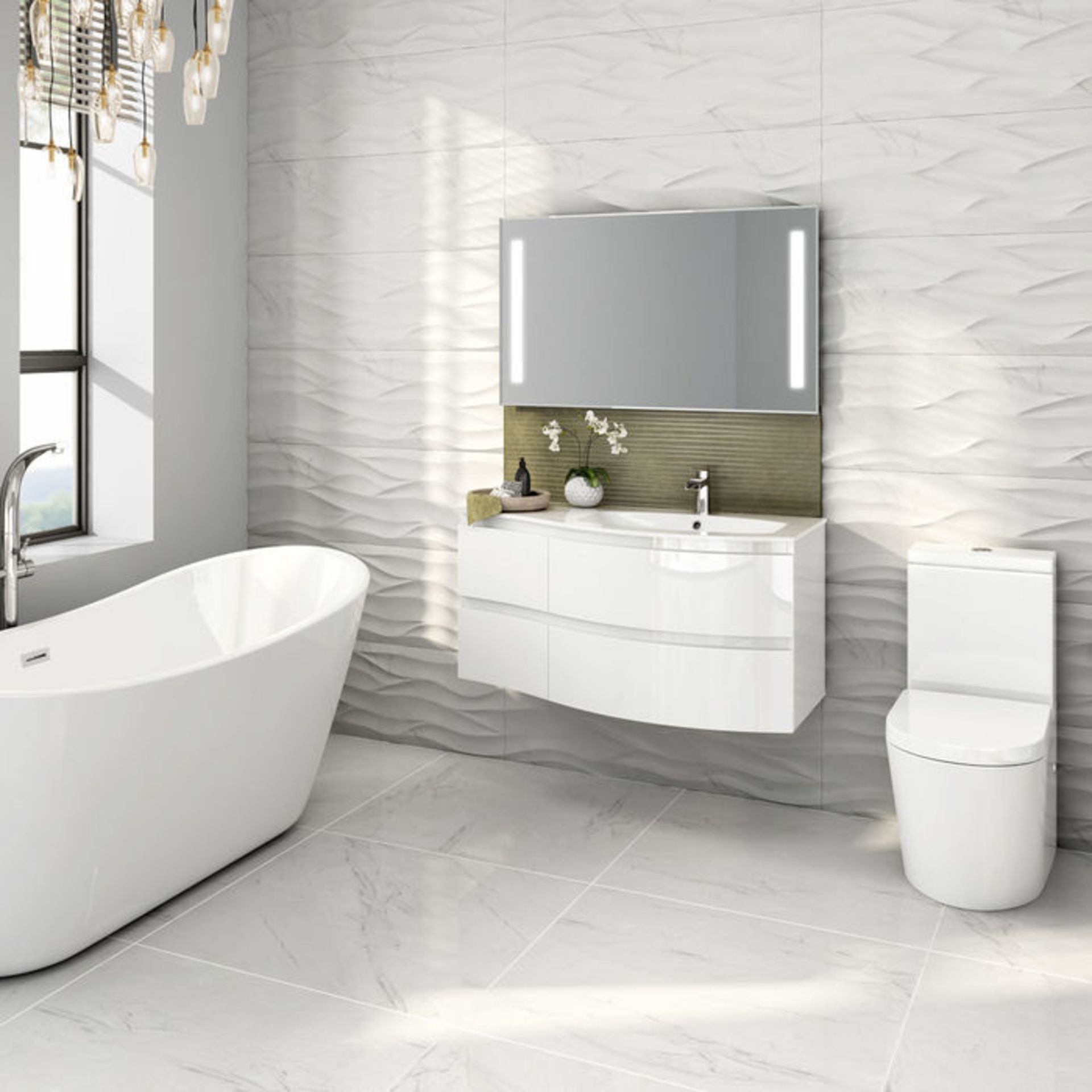 BRAND NEW 1040mm Amelie High Gloss White Curved Vanity Unit - Right Hand - Wall Hung. RRP £1,499. - Image 2 of 5