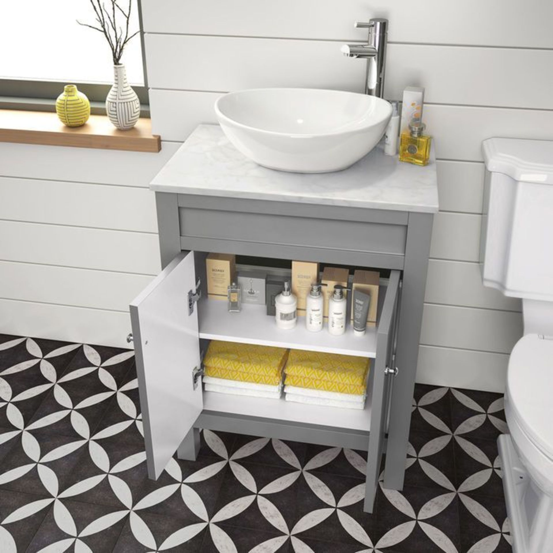 BRAND NEW 600mm Melbourne Earl Grey Stone Countertop Unit & Camila Sink - Floor Standing. RRP £849. - Image 5 of 5