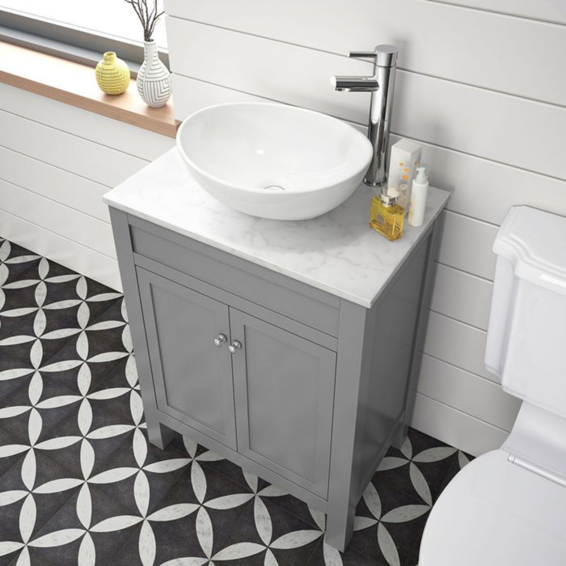 BRAND NEW 600mm Melbourne Earl Grey Stone Countertop Unit & Camila Sink - Floor Standing. RRP £849. - Image 4 of 5