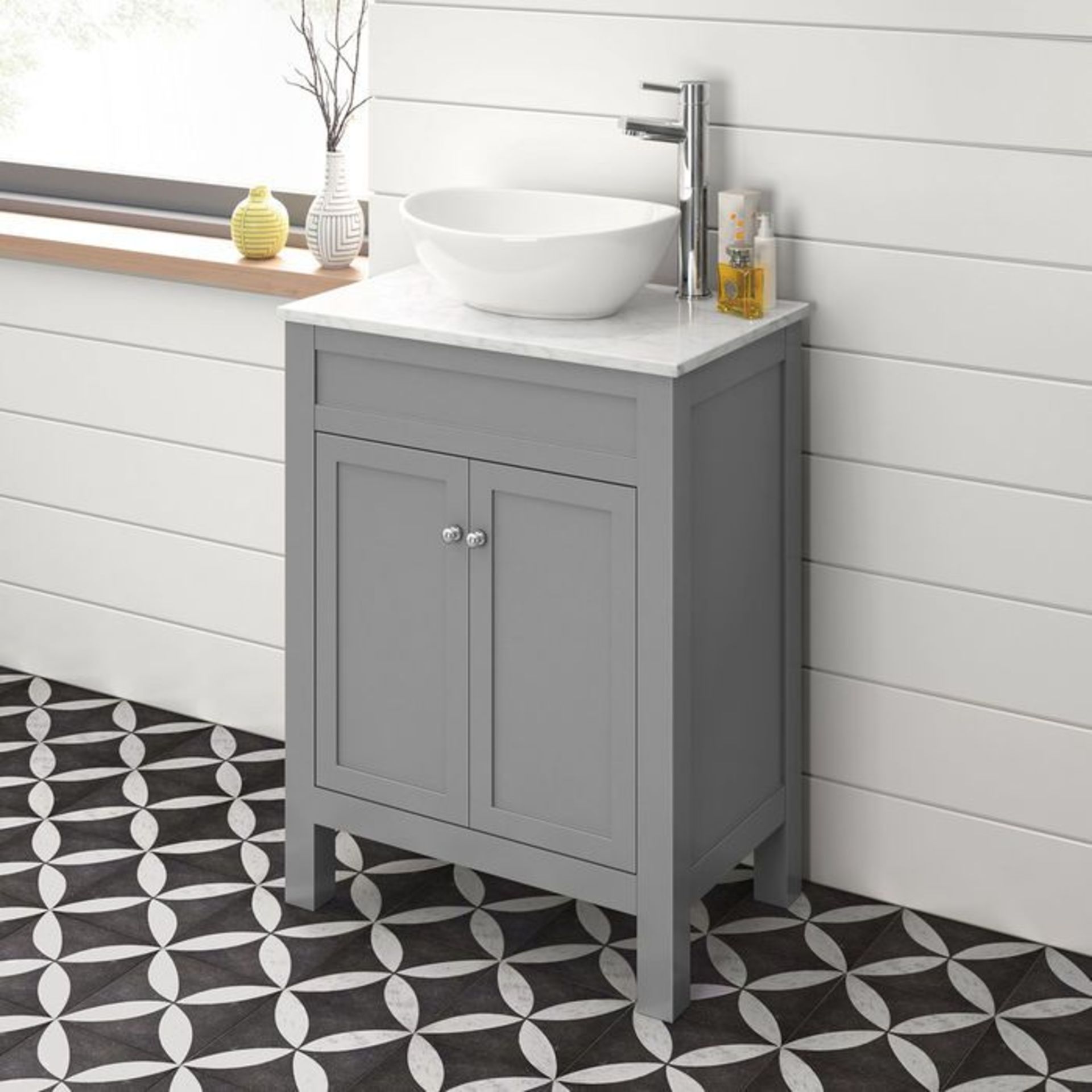 BRAND NEW 600mm Melbourne Earl Grey Stone Countertop Unit & Camila Sink - Floor Standing. RRP £849. - Image 3 of 5