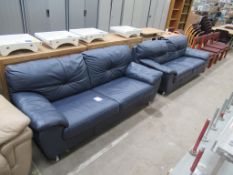 2x blue Leather Effect Two Seater Sofa's