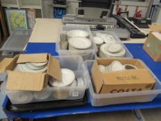 Large quantity of ex-hire Royal Doulton crockery includes plates, dishes etc.