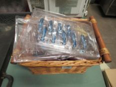 Qty of "Sheen Clean" pen knife key rings in wicker basket