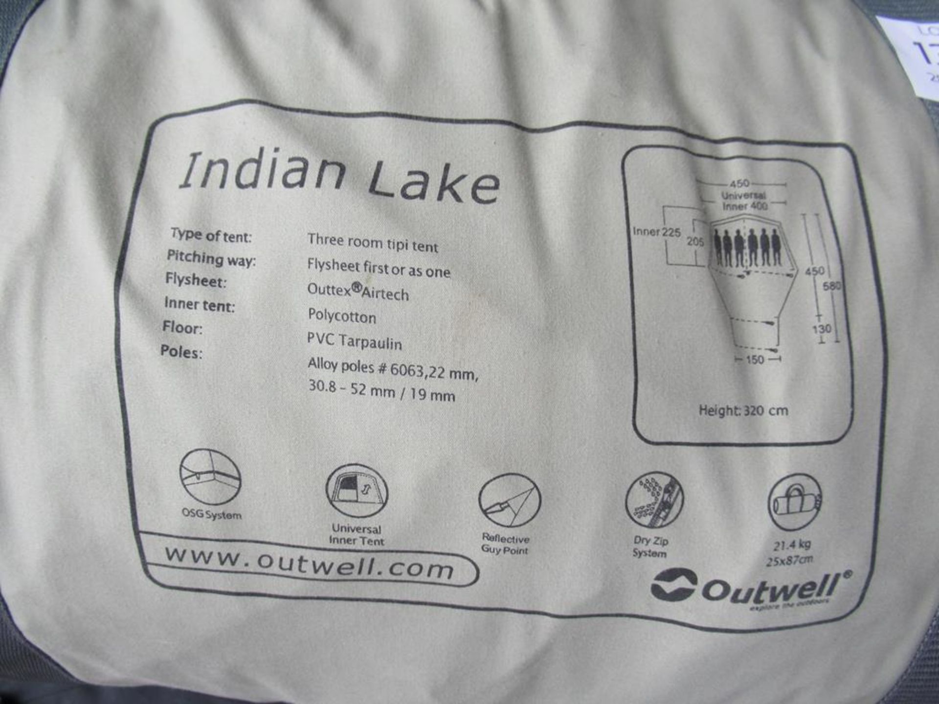 Outwell Indian Lake six-man three room tipi tent - Image 2 of 8