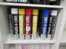 Various coloured Mark Aline aerosol paints to shelf