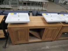 Solid Oak unit with two Cersanit sink basins