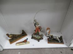 Shelf of porcelain figures including Beswick, Capodimonte etc