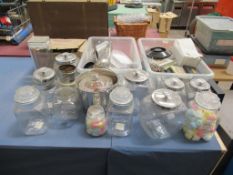 Various glasses, storage jars and glass dishes etc.