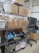 Large qty of miscellaneous items including microwave, picture frames, cards etc.